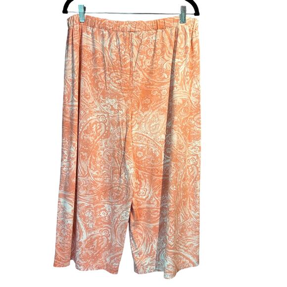 Cupio Size XL Wide Leg Capri Pants Pull On Pink Blush Print Comfy Knit Beachy - Picture 2 of 7